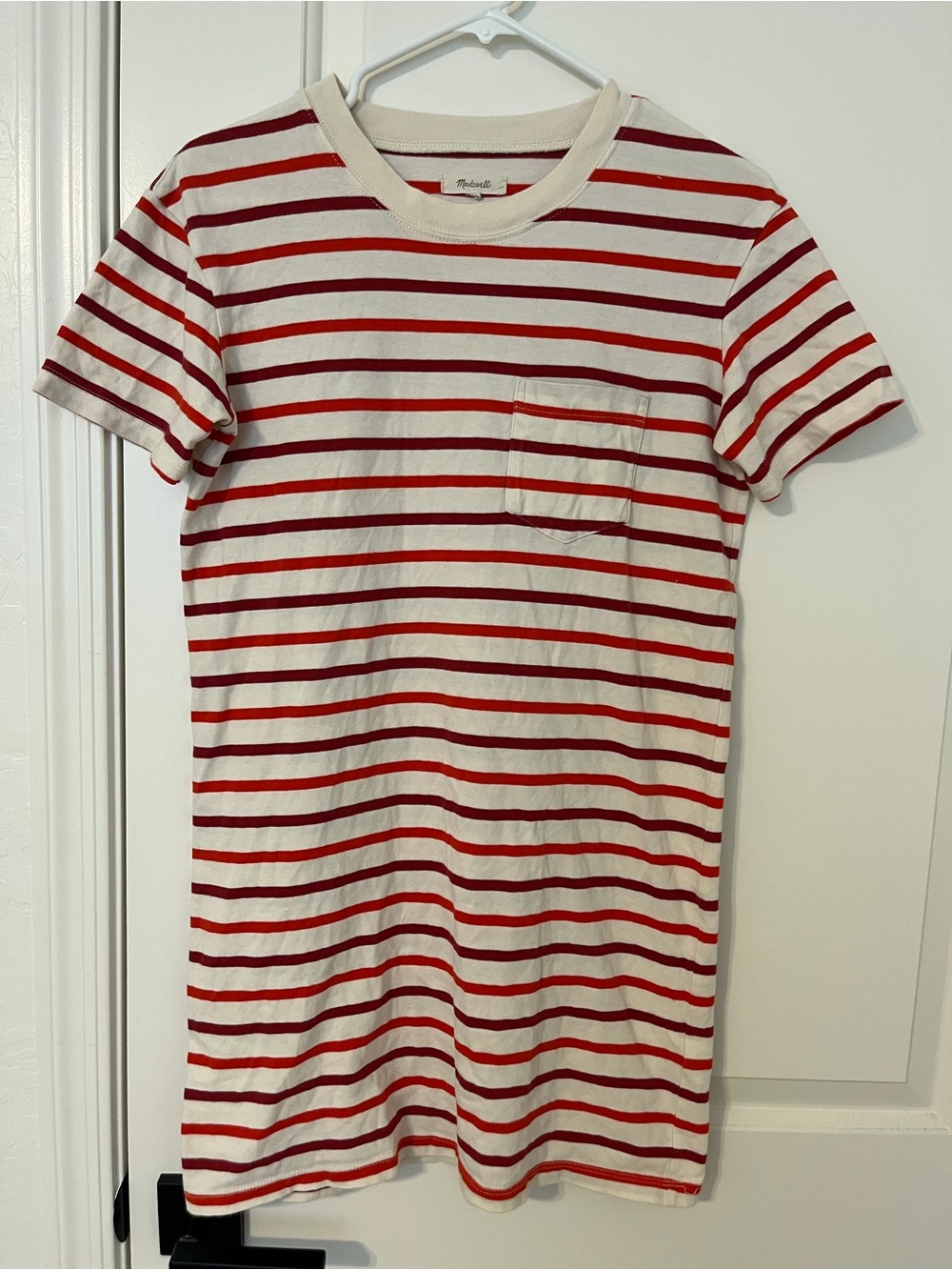 Madewell Red and Cream Striped Tshirt Dress